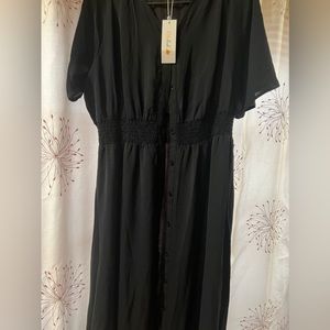 Black Half Sleeve V Neck Summer Maxi Dress, Color: Black
Size 2XL